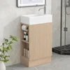 19" Small Single Bathroom Vanity with Sink,1 Door,Toilet Paper Holder and 2 tier Shelves,Natural Wood Bathroom Vanity Sink 1