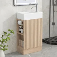 19" Small Single Bathroom Vanity with Sink,1 Door,Toilet Paper Holder and 2 tier Shelves,Natural Wood Bathroom Vanity Sink 1
