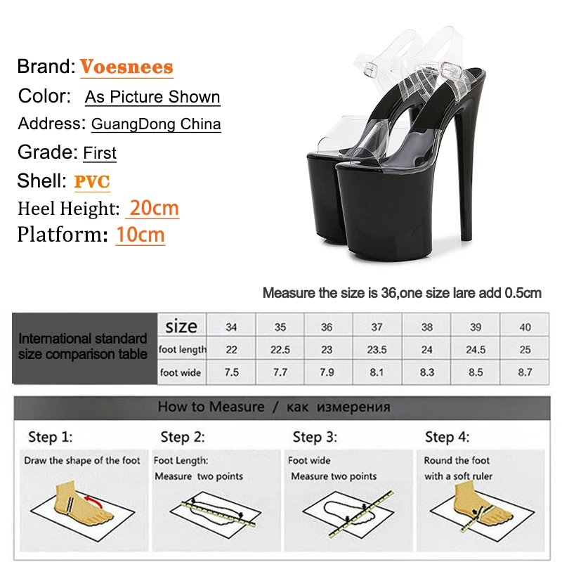 Super High Women\'s Sandals Transparent Surface Buckle 20cm Heel 10cm Platform Women\'s Shoes Large Size 43 Wedding Dress Shoes