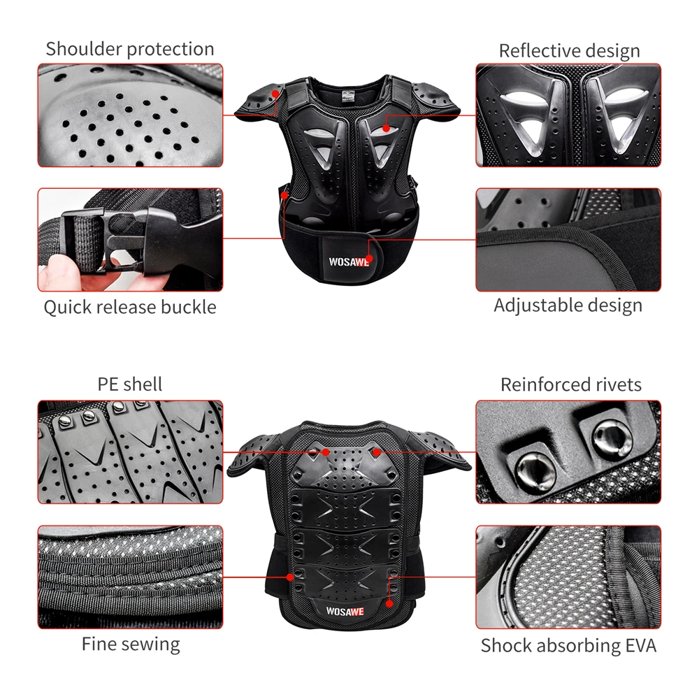 WOSAWE Protector Motorcycle Body Armor 4-16 Children Kid Guard Sports Jacket Gear Bicycle Snowboard Hockey Back Chest Protection