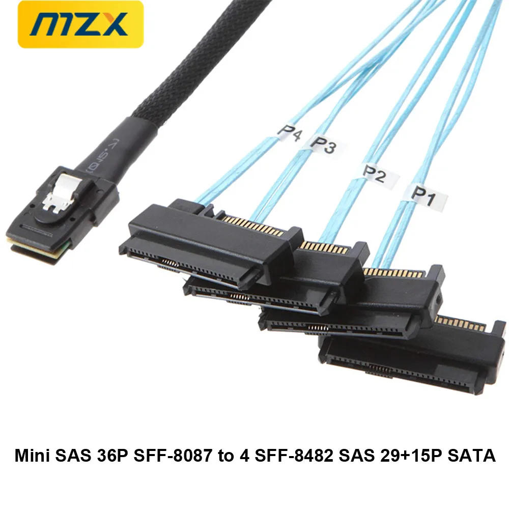 MZX 미니 SAS 36P SFF-8087 - SFF-8482 SAS 29+15P SATA 커넥터 어댑터 케이블 50cm/100cm 1.64ft/3.28ft PC 컴퓨터 액세서리