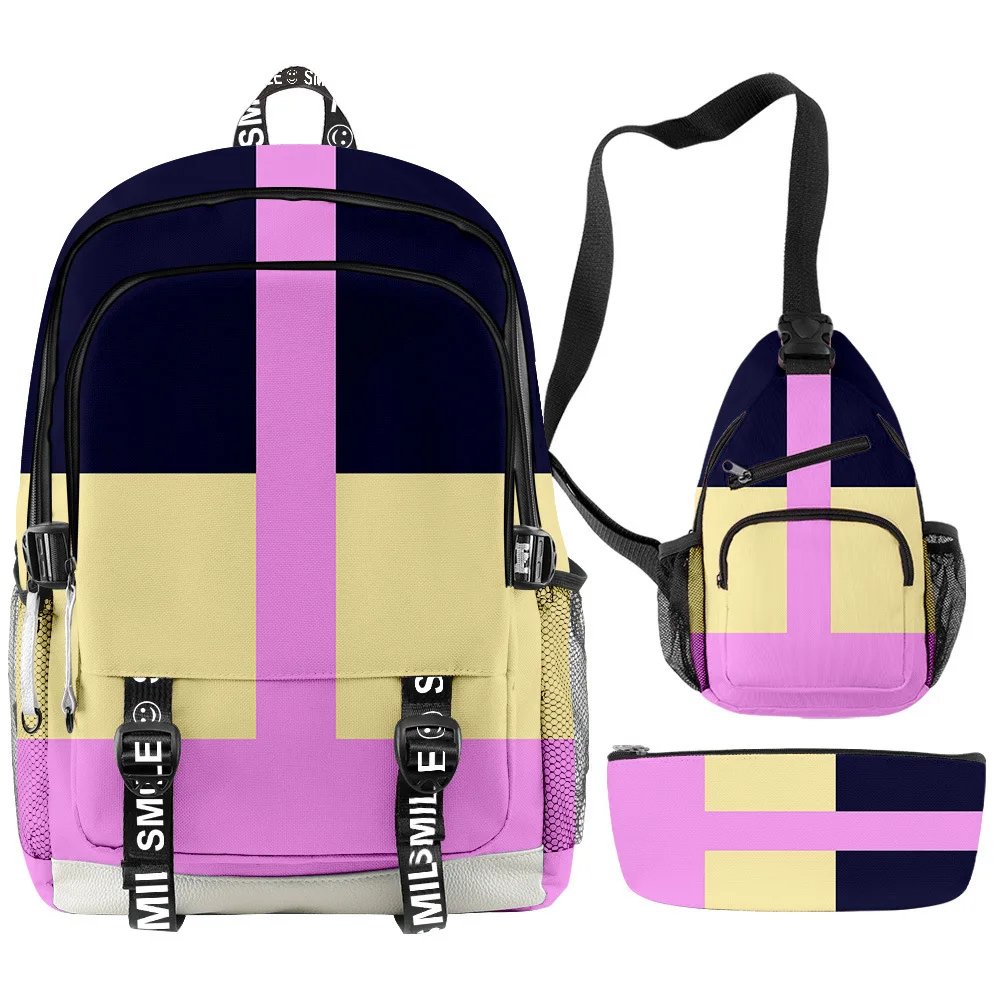 Classic Creative Ya Boy Kongming Anime 3D Print 3pcs/Set Student School Bags multifunction Travel Backpack Chest Bag Pencil Case
