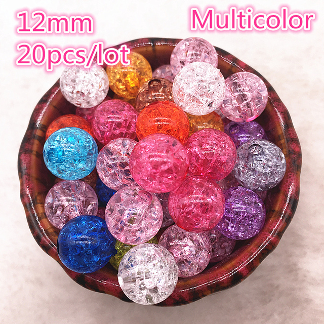 12mm Multicolor Round Acrylic Crackle Bead Loose Spacer Beads For Necklaces Bracelets Jewelry Making