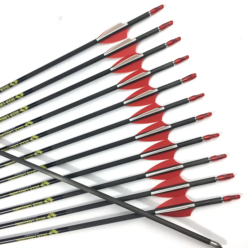 

12pcs Archery Carbon Arrows Sp500 - 900 ID4.2mm 1.75inch Plastic Vanes Recurve Compound Bow Hunting Shooting