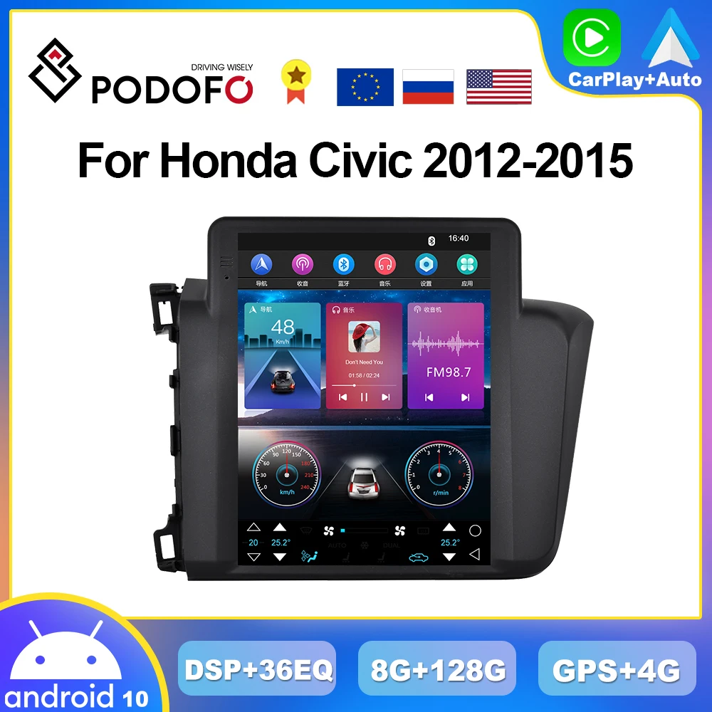 Podofo 4G CarPlay Vertical Screen Radio For Honda Civic 20122015