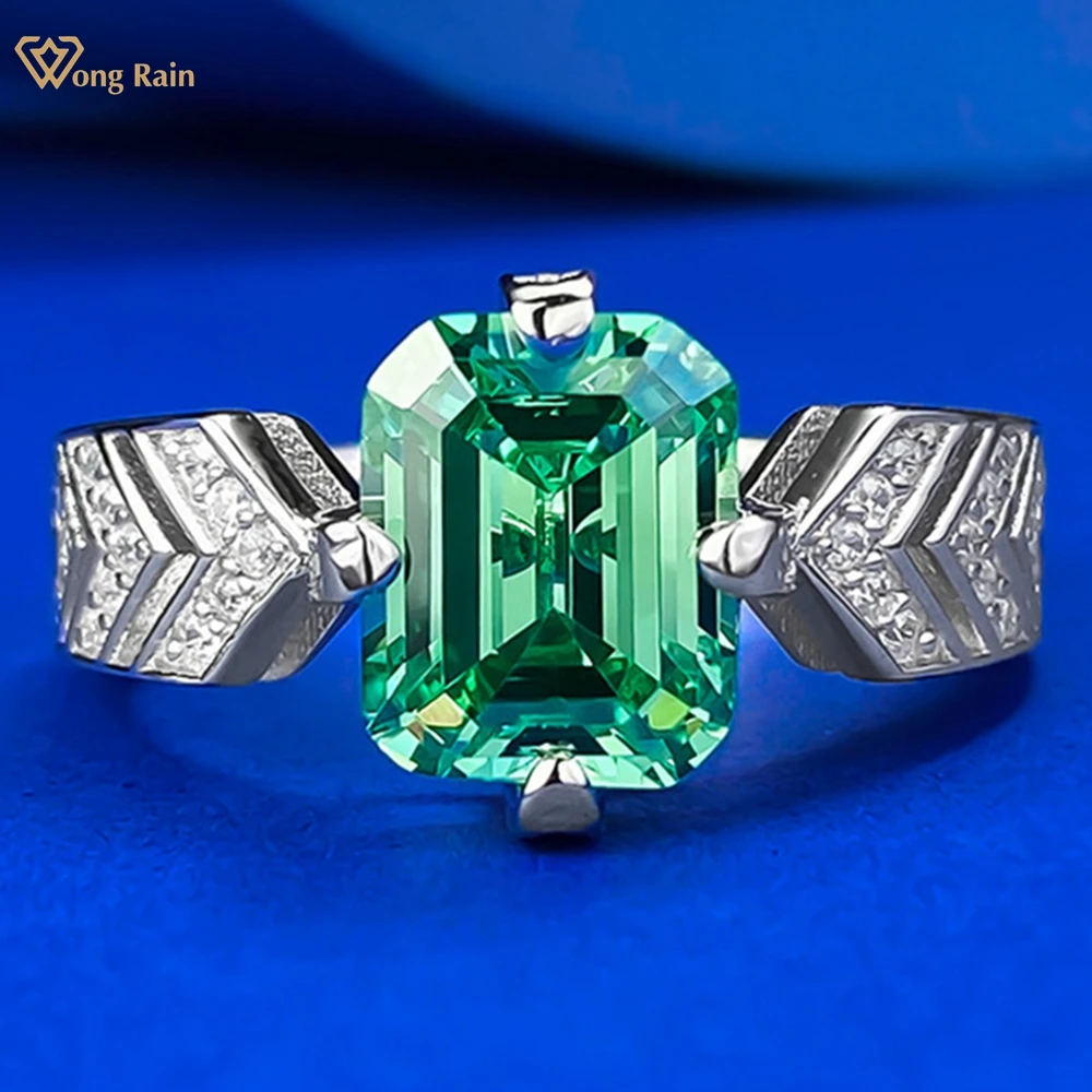 Wong Rain 100% 925 Sterling Silver Emerald Cut 7*9Mm Paraiba Tourmaline High Carbon Diamond Gemstone Cocktail Party Ring Jewelry