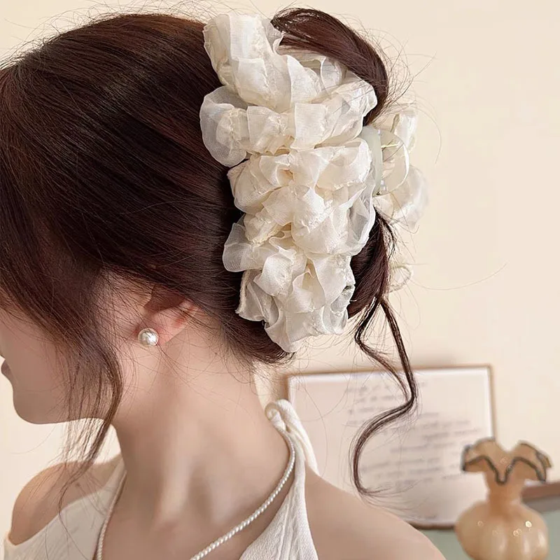 Elegante Chiffon Blume Bogen Haar Klaue Für Frauen Süße Große Hai Haar Clip Krabben Haarnadel Hairgrip Kopfbedeckung Mädchen Haar Zubehör