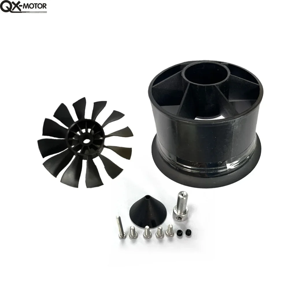 Ventilateur canalisé 50mm 12 pales QX-Motor CW/CCW, avec connecteurs et fils de moteur visibles.