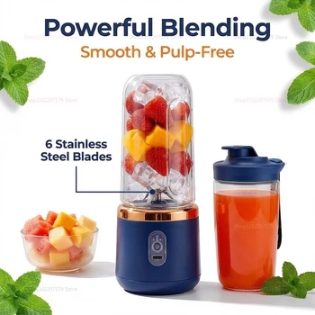 Portable Juicer Cup 6 Blade Blender Household Fruit Juicer Cup USB Rechargeable Double Cup Multifunction Food Portable Blender 1