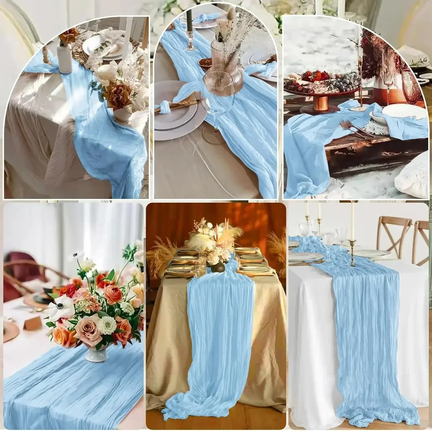 3 Runner Da Tavola In Garza - Decorazione Romantica Per Matrimoni E Feste - Foto 3