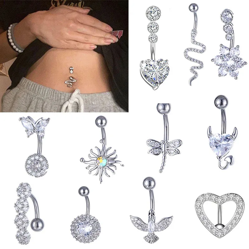 

Snake Belly Button Ring Dangle Navel Piercing Ring Heart Belly Ring Zircon Navel Ring Body Piercing Jewelry Umbilical Pircing