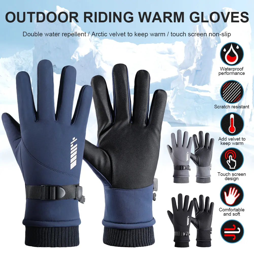 

1Pair Waterproof Gloves Men's Winter Cycling MTB Bike Gloves Thickened Plus Velvet Rainproof Windproof Touch Screen Gloves