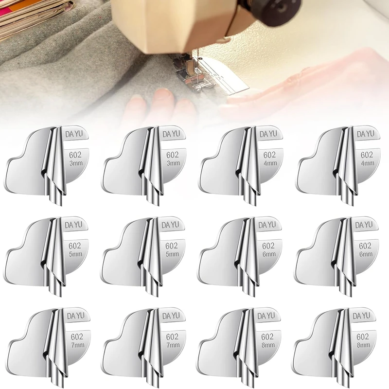 12 Pezzi Piedino Per Macchina Da Cucire 3Mm-8Mm Piedino Per Ritti Arrotolato Per Cucire Kit Per Macchina Da Cucire Guida Per Cuciture Piedini Per Cuci