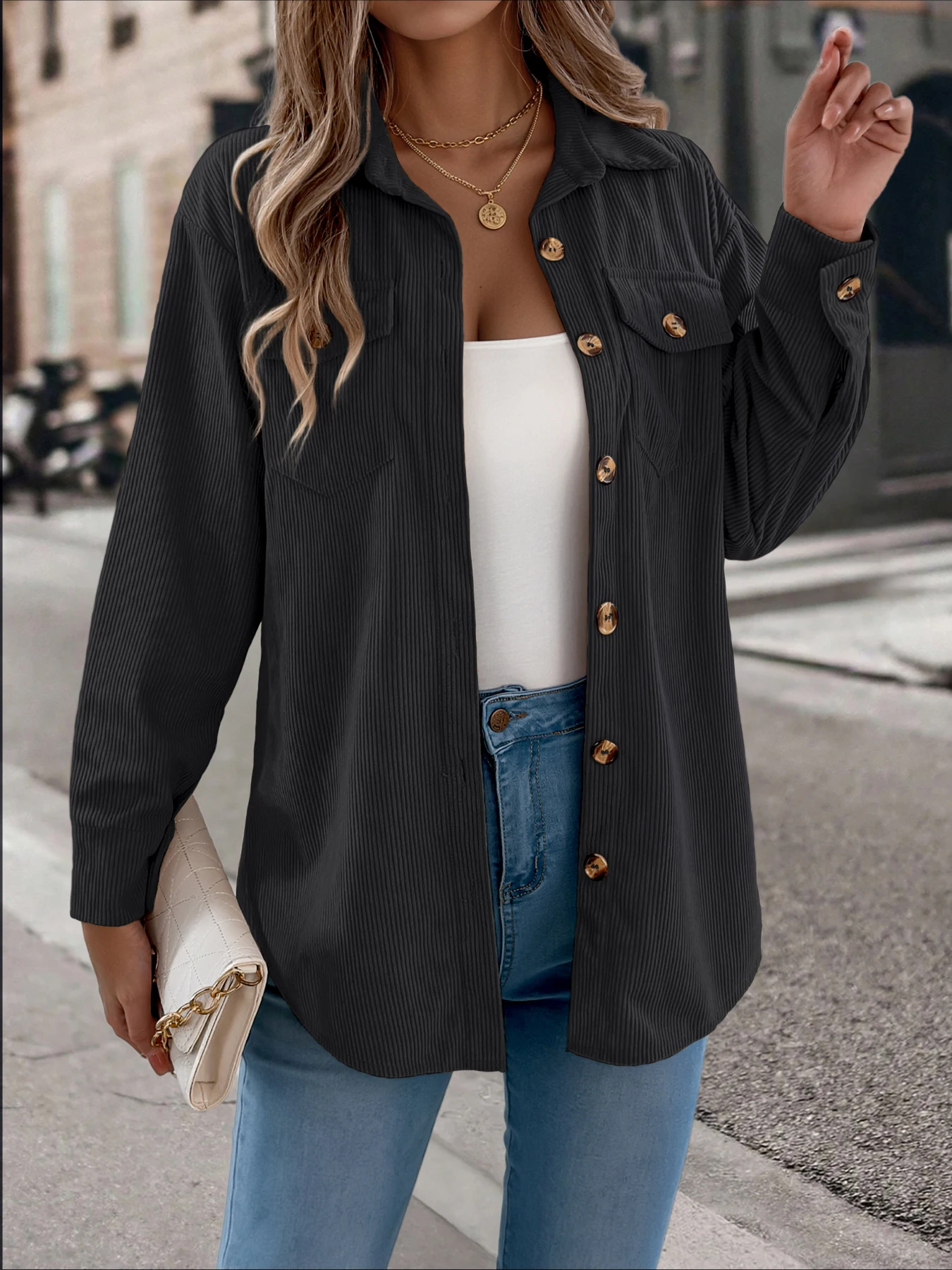 Corduroy Long Sleeve Jacket for Women Autumn Winter