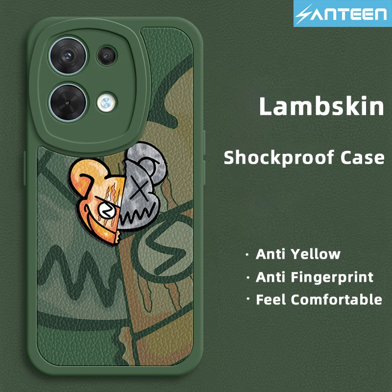 

Anteen for Oppo Reno 2 4 5 6 7 8 9 Pro Plus Case Trendy Leather Shell Camera Protective Soft Cover For Oppo Reno 9 Pro Plus