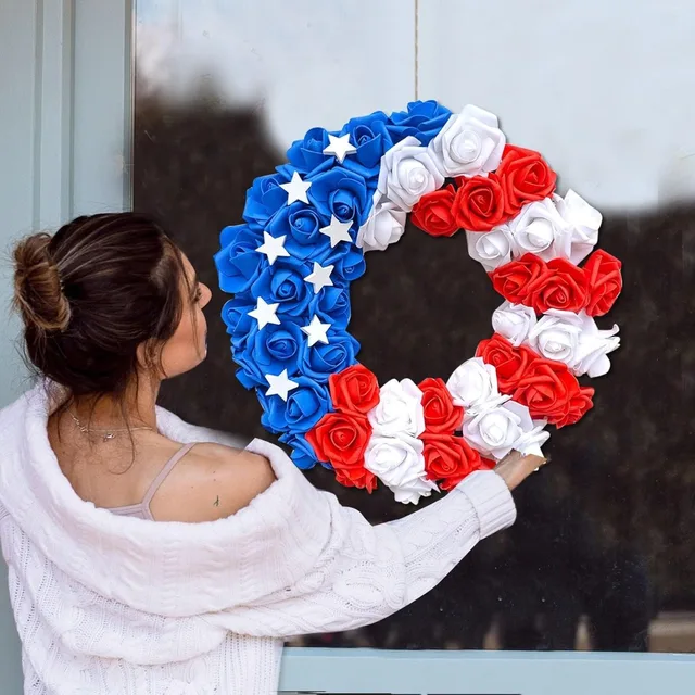 Patriotic American Festival Wreath -15in Handcrafted