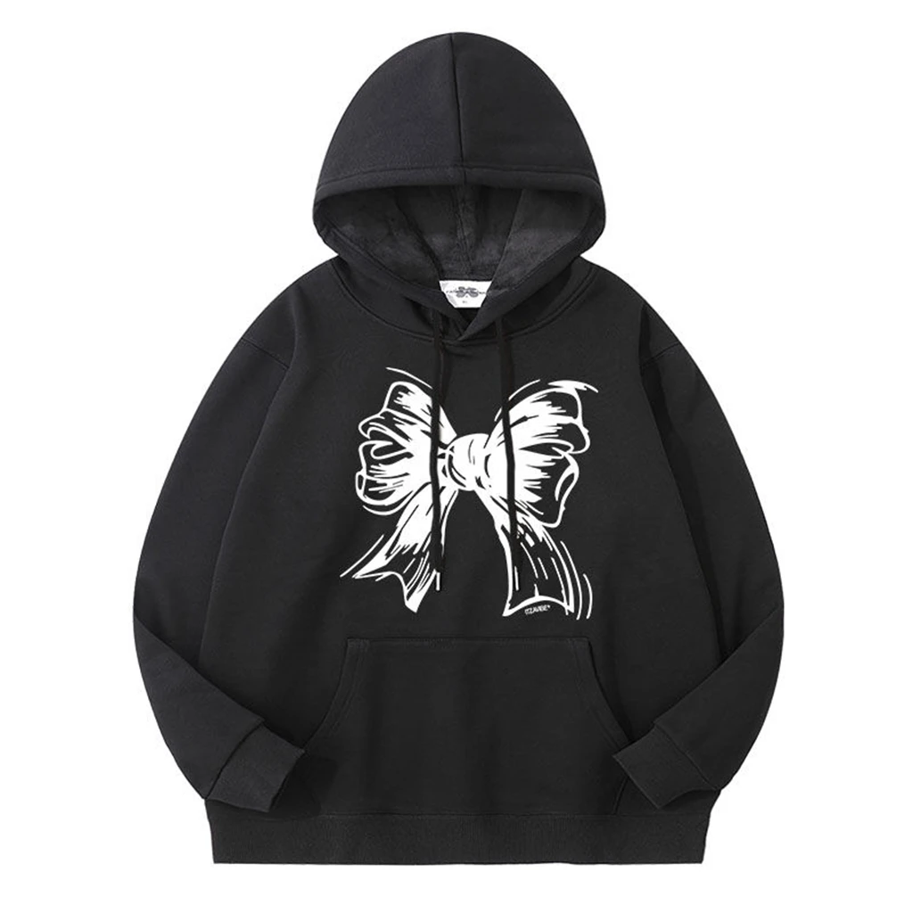 Autumn Women's Hoodie Kpop Bow Pattern Printed Cotton Sweatshirt Men Women Long Sleeve Pullover Hoodie