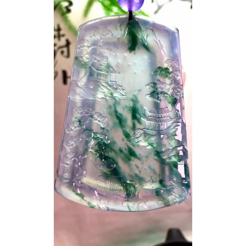 

Myanmar Ice-like Floating Flowers Natural a Cargo Landscape Pendant Pendant Jadeite Jade Ruyi Pendant Dragon Brand Guanyin