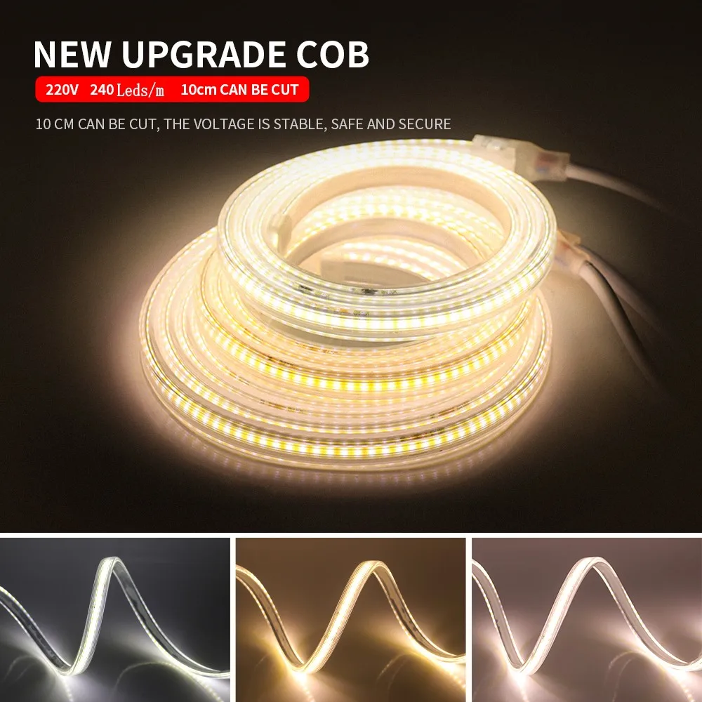 Tira LED COB 220V| 320 LED/m | Bobina 50m | FLIP CHIP | 800Lm | 10W/M |  CRI90 | IP65 | Corte 50cm