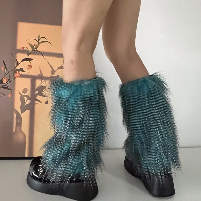 Y2K Goth Furry Faux Fur Women Leg Warmers Boot Covers Harajuku Lolita Girls Punk Fashion Cute Jk Hipster Warm Fluffies Leggings