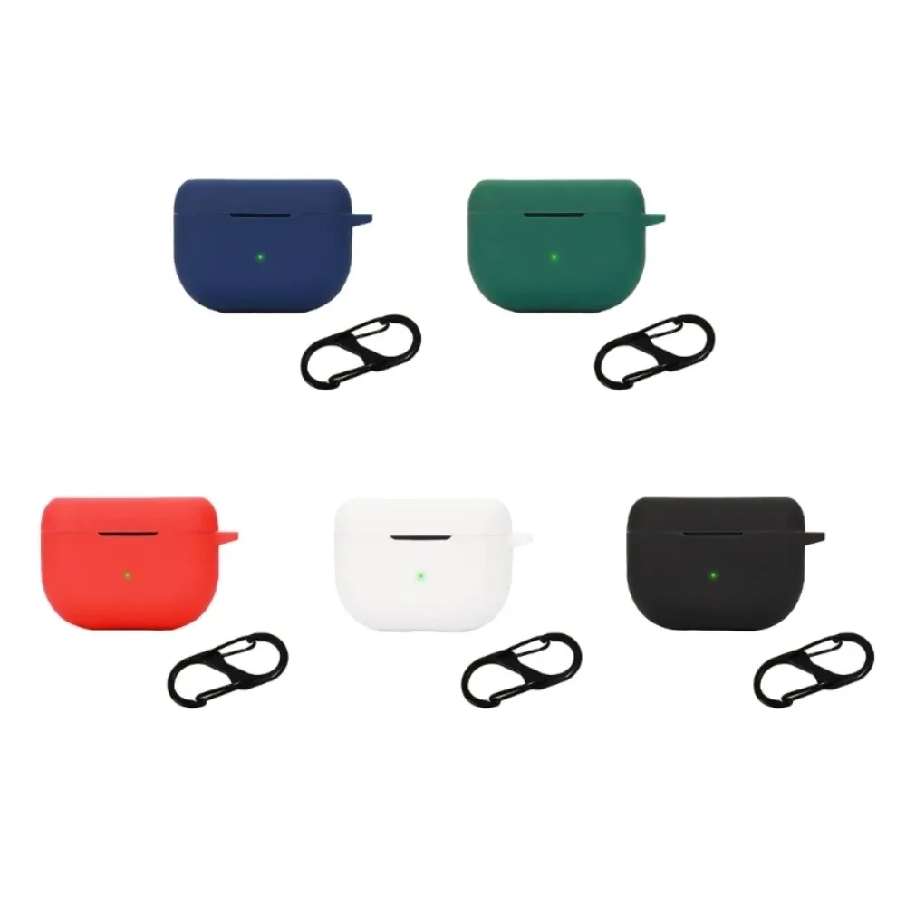 Shockproof Silicone Earphone Case with Hook - Solid Color, Anti-Scratch Protective Shell