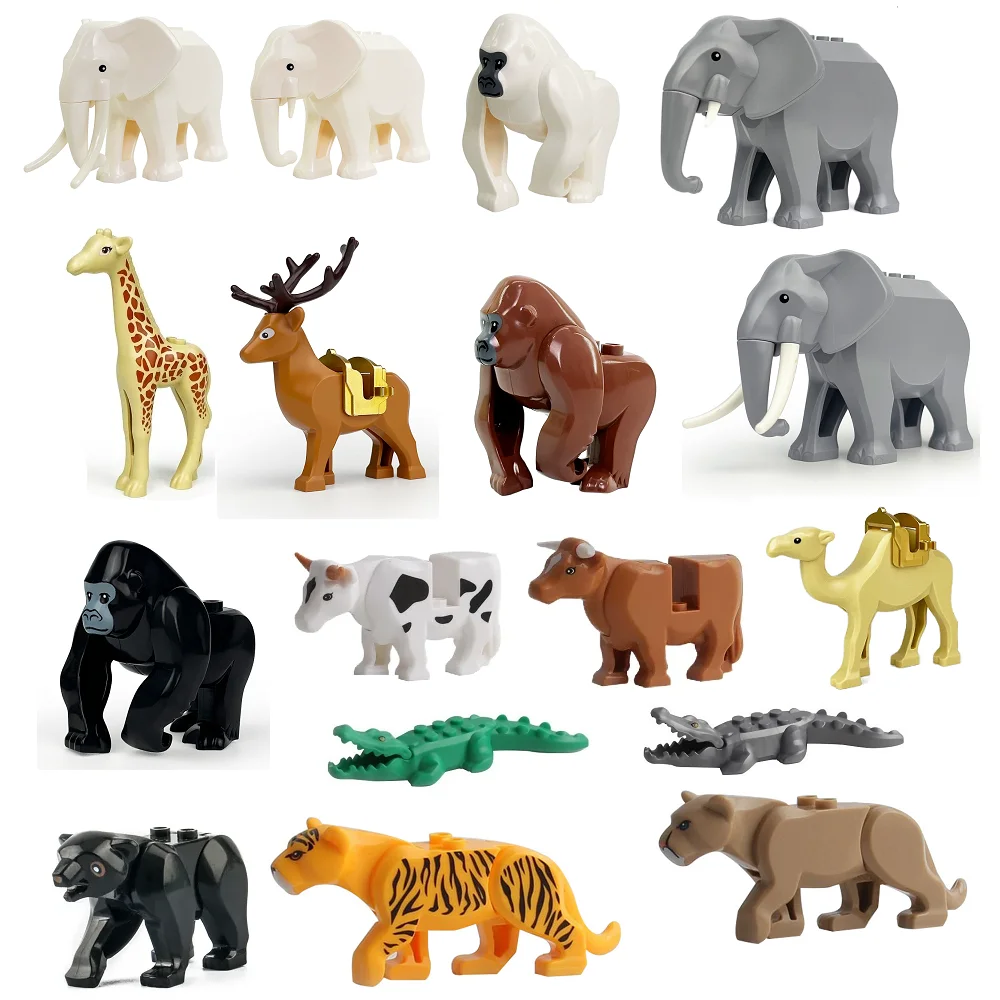 Die Zoo Afrikanische Tier Elefanten Kamel Hirsch Giraffe Gorilla Pferd Tiger Bausteine Mini Action Figure Ziegel Spielzeug Kinder Geschenk