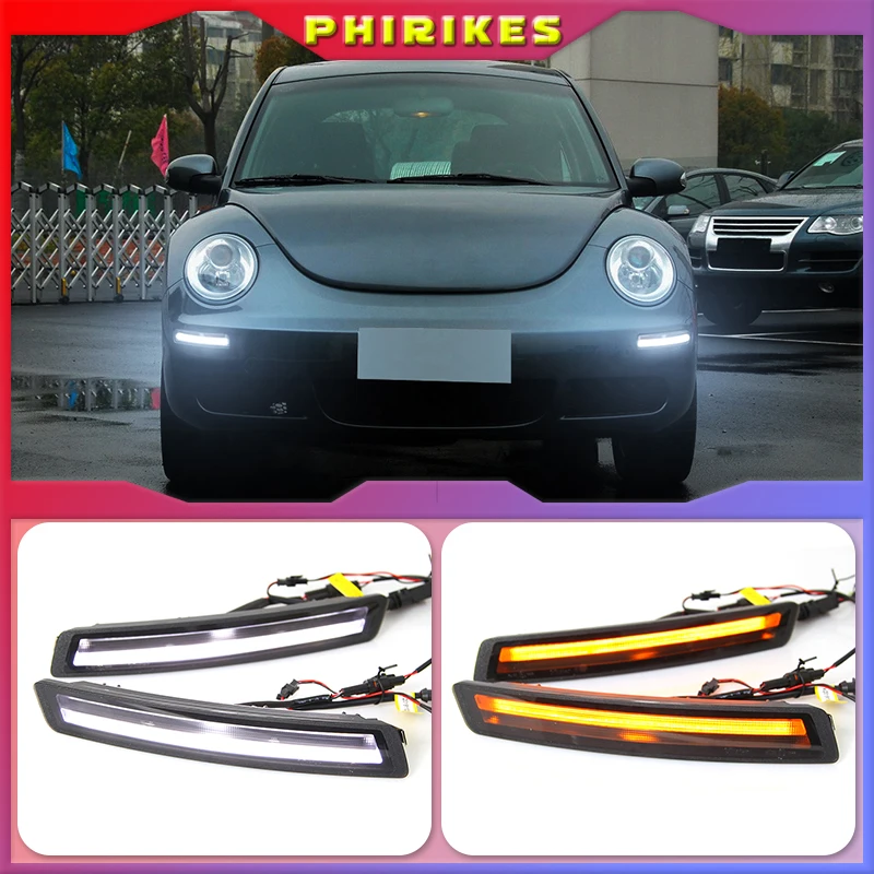 

For Vw Volkswagen Beetle 2007 2008 2009 2010 LED Daytime Running Lights Yellow Turning Signal Lights bumper fog lamp cover