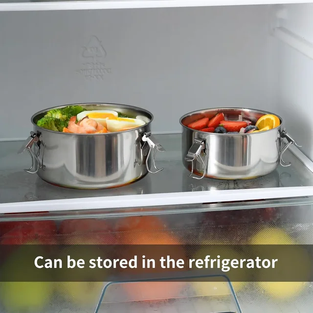 Boîte à déjeuner en acier inoxydable avec couvercle, boîtes à Bento en métal anti-fuite, conteneur de stockage des aliments, bol de pique-nique de Camping, récipient à salade de fruits 4
