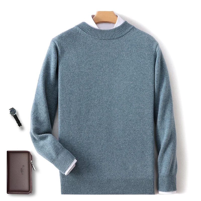 High-end thick 100% pure sweater men's semi-high neck autumn and winter new loose bottoming sweater high-quality men's wear 4
