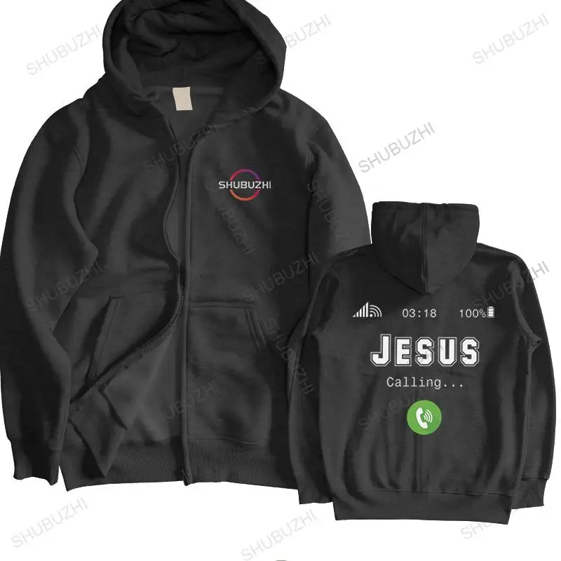

Man brand black zipper hoody Stylish Jesus Is Calling hoody for Men Casual Christian Faith pullover Fitted Cotton hoodie Appare