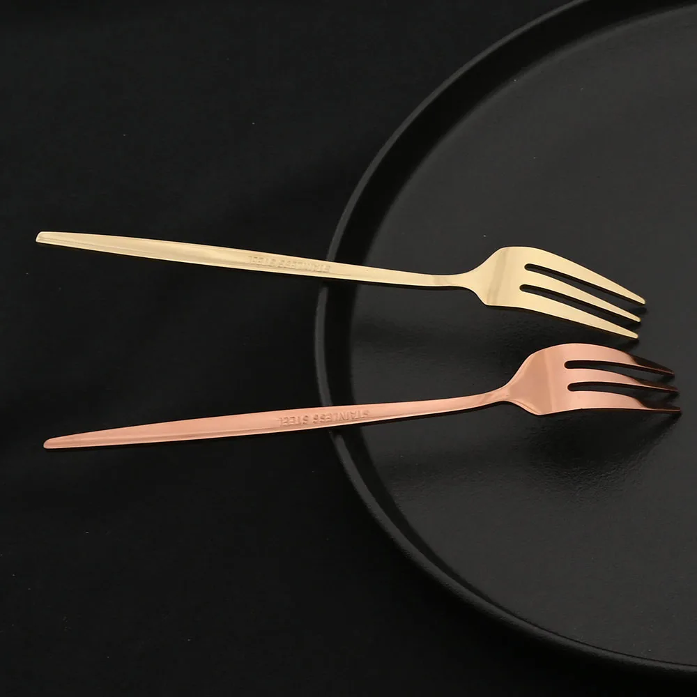6pcs Dinnerware Set White Gold Cake Fruit Forks Cutlery Set Stainless Steel Flatware Mirror Home Snack Salad Fork Tableware