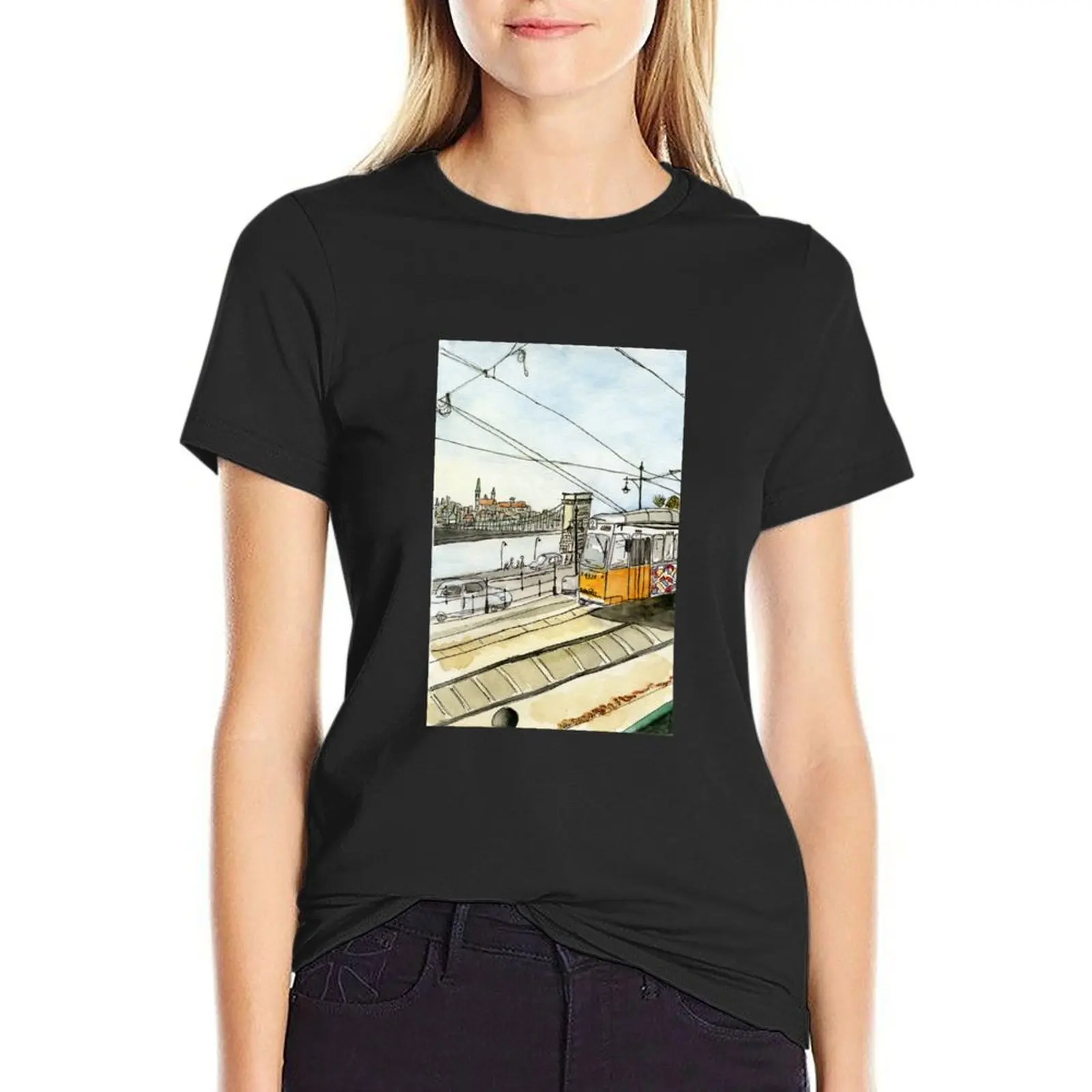 

Watercolor tram budapest T-Shirt vintage clothes funny graphic t-shirts for Women