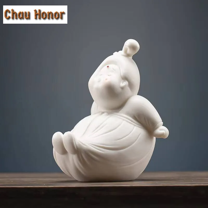 Exquisite White Porcelain Boutique Kiki Tea Pet Ornaments Handmade Sculpture Crafts Home Censer Teaware Decoration Accessories