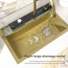 Golden Kitchen Sink Multifunctional Stainless Steel Waterfall Sink Embossed Digital Display Large Single Slot Gold Wash Basin 3