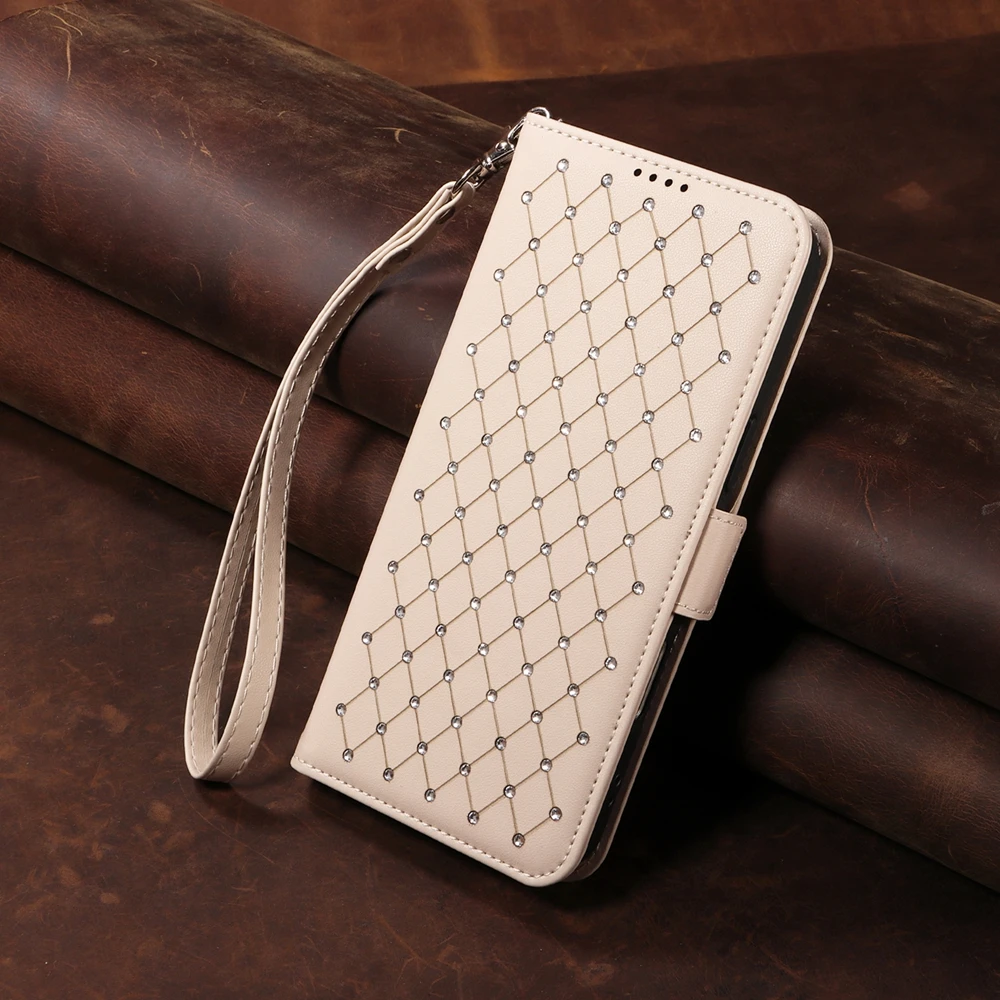 Luxury Artificial Diamond Leather Wallet Phone Case - Elegant Book Cover Design