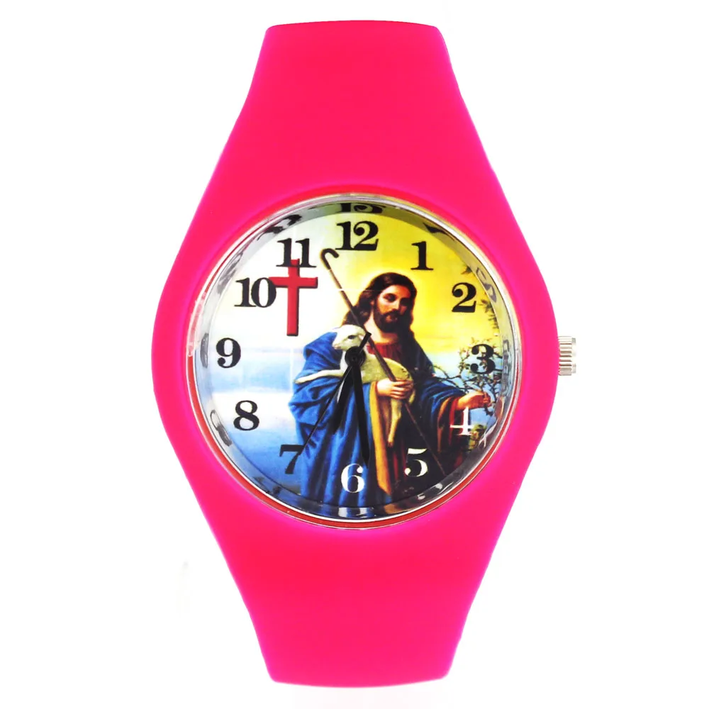Jesus Christ Shepherd Cross Easter Day Christmas Gift Fashion Women Men Sport Silicone Strap Analog Quartz Wrist Watch 3