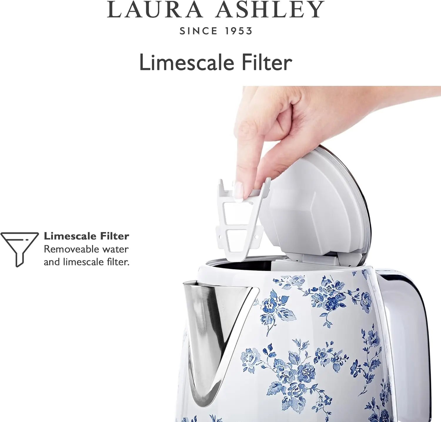 Ashley China Rose Cordless Jug Kettle 1.7 Liter by VQ Energy Efficient 3KW Rapid Boil Stainless Steel Electric Kettle fo