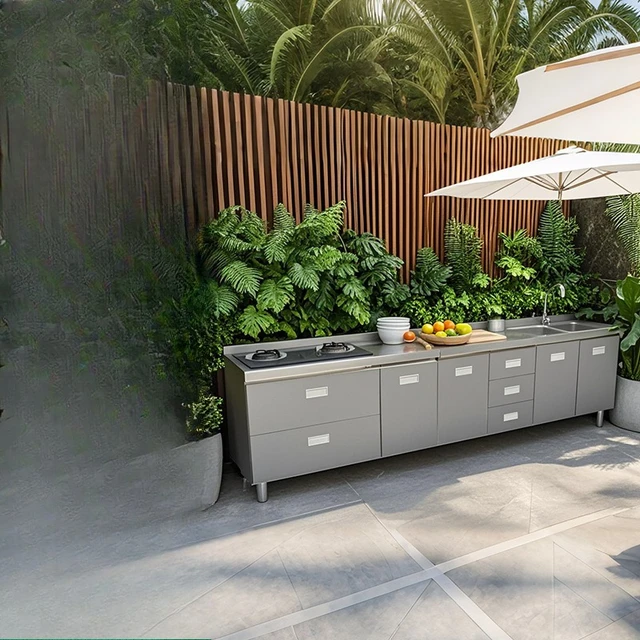 แหล่งที่มาโรงงานห้องครัวตู้ครัวสแตนเลสแบบบูรณาการ 304 เคาน์เตอร์รวมในครัวเรือนตู้สําเร็จรูปเช่าเตา 3