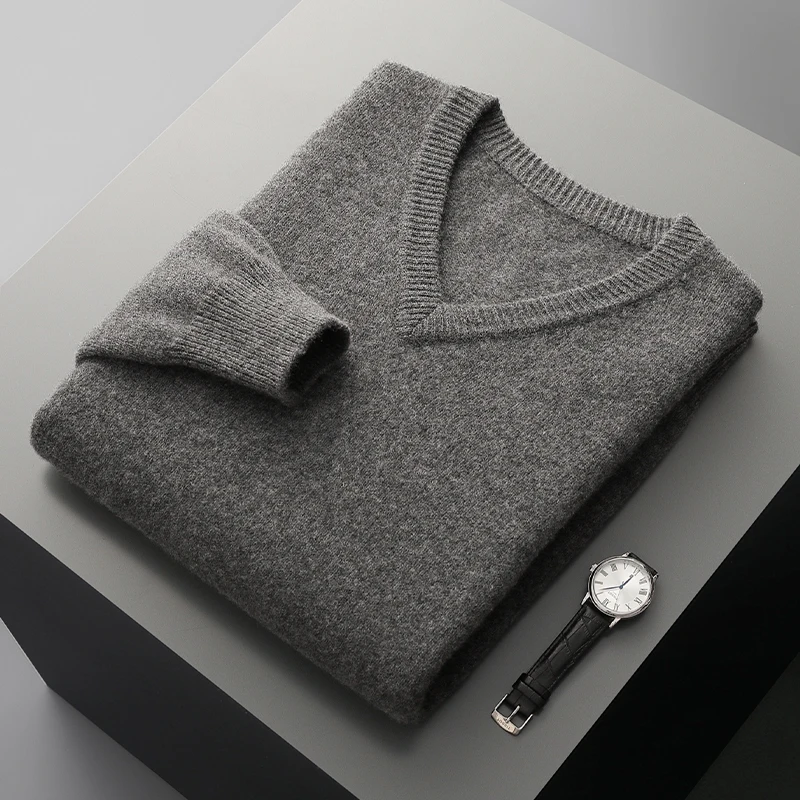 Men Sweater V-Collar Pullover Business Affairs Knitted Sweater Autumn And Winter New Long-Sleeved High-End Soft Comfortable Tops 4