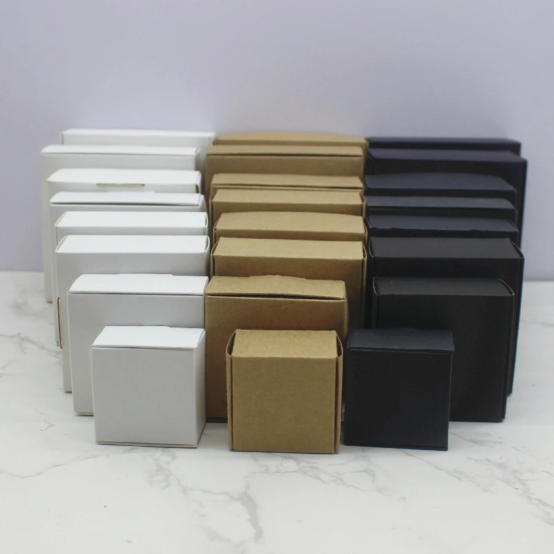 Multi Size 10Pcs Square White/Kraft /Black Packaging Box Wedding Party Favor Supplies Handmade Soap Chocolate plane box