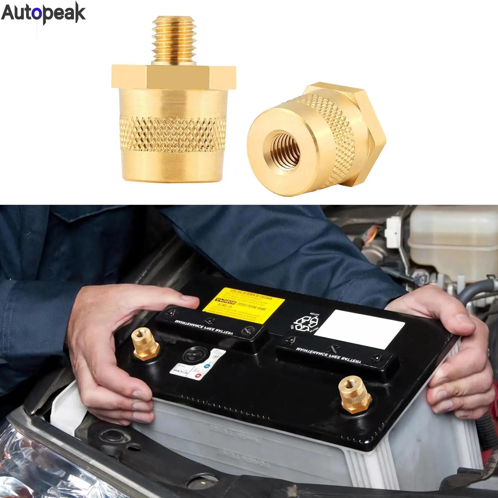 

1 Pair Battery Pole Adapter Pair Positive Negative Battery Post Terminals with Male Thread M8 Connector Terminal Adapter Brass