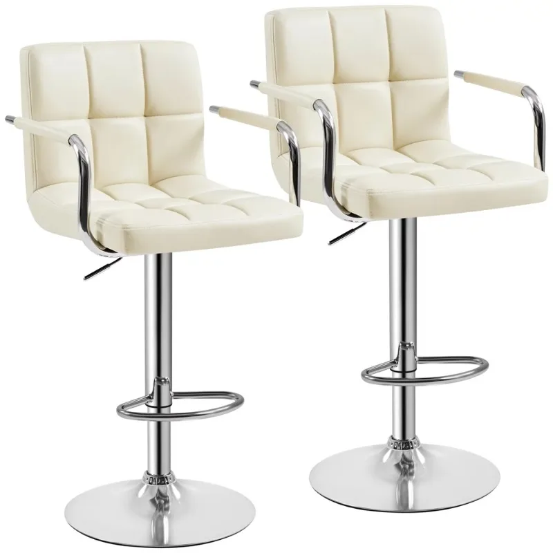 

2PCS PU Leather Swivel Bar Stools with Backrests Footrest for Kitchen Dining Room, Beige