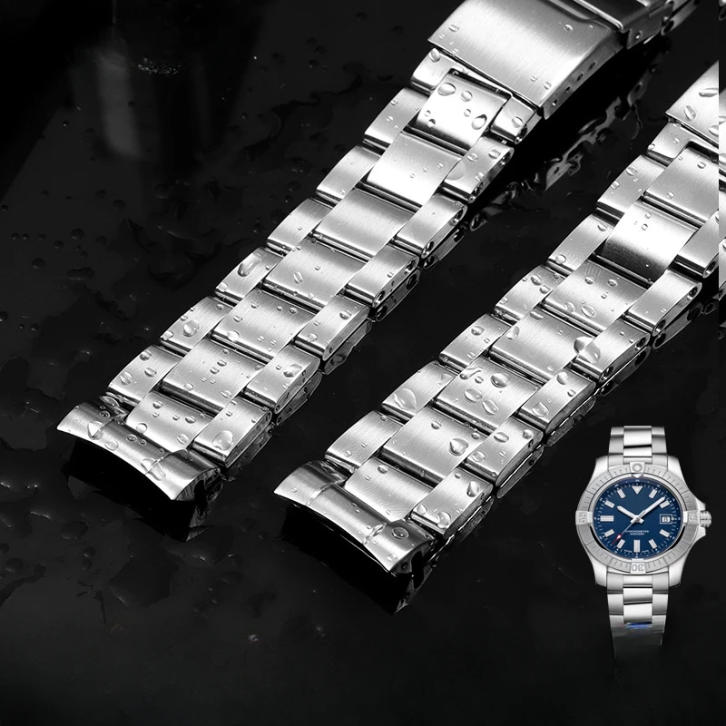 Per Breitling Avengers Fold Buckle Watch Strap Men Super Ocean Solid Stainless Steel Arc Interface 22Mm Cinturini