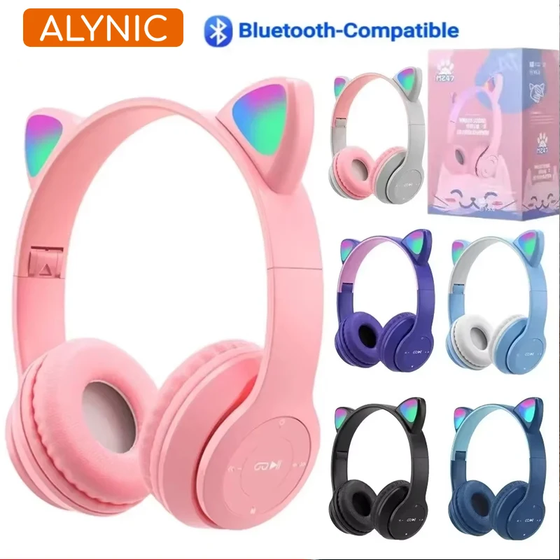 Alynic Wireless Bluetooth Headset Gamer Cat LED Light Waterproof Noise Cancelling Earbuds Wireless Headphone Bluetooth Earphones bluetooth earphone