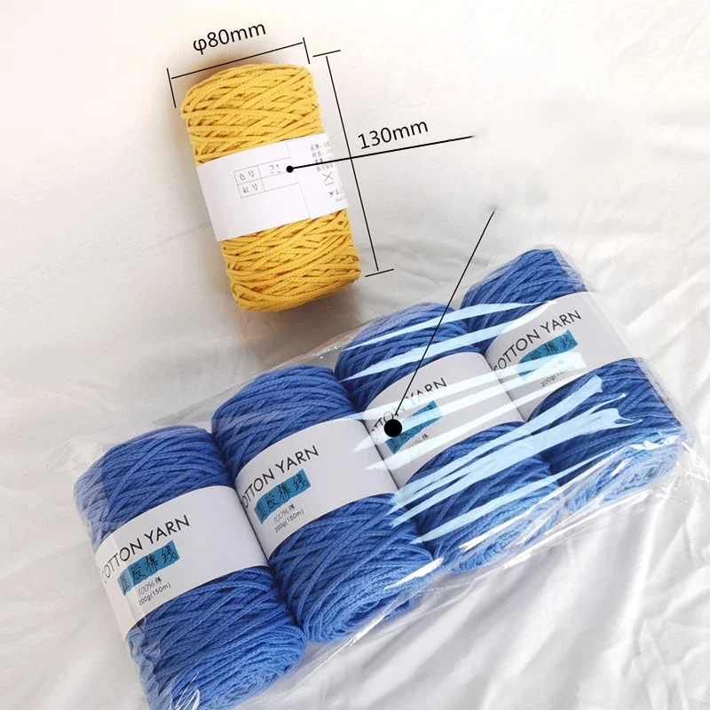 Cotton Yarn Round Strand Yarn 100% Pure Cotton Rope Hand Woven DIY Tapestry 3mm
