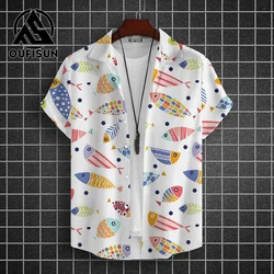 Hawaiian Shirt For Men Beach Casual Men's Short Sleeved Shirts New Cute Fish 3d Print Men's Shirt Oversized Men's Clothing 5xl