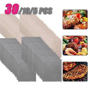 50PCS Non-Stick High Temperature Resistant BBQ Grid Pad Barbecue Mesh Reusable Easily Cleaned Cooking Pads Baking Grill Tool