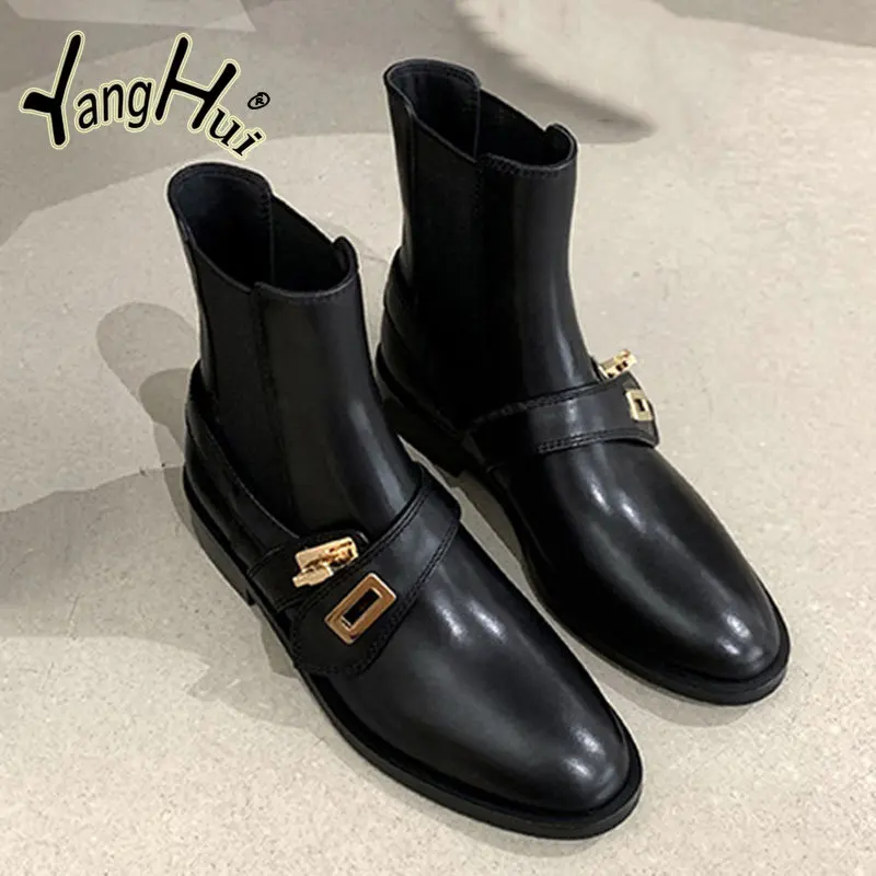 

Ботинки Челси женские из искусственной кожи, на ремешке с пряжкой