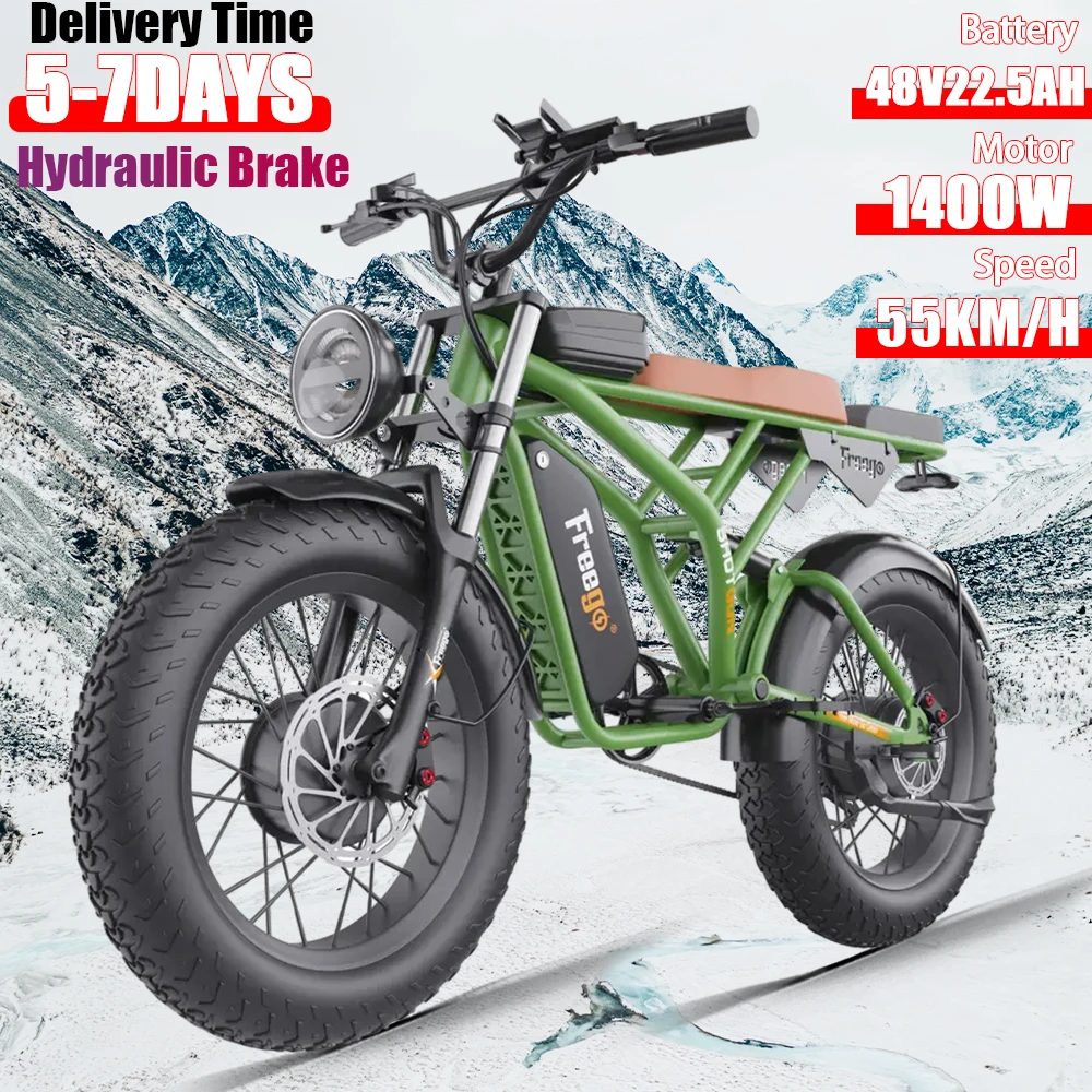 

EU/US Stock 1400W Motor 48V22.5AH Lithium Battery Ebike 20-inch Fat Tire Hydraulic Brake 55km/h Mountain Off-road Electric Bike