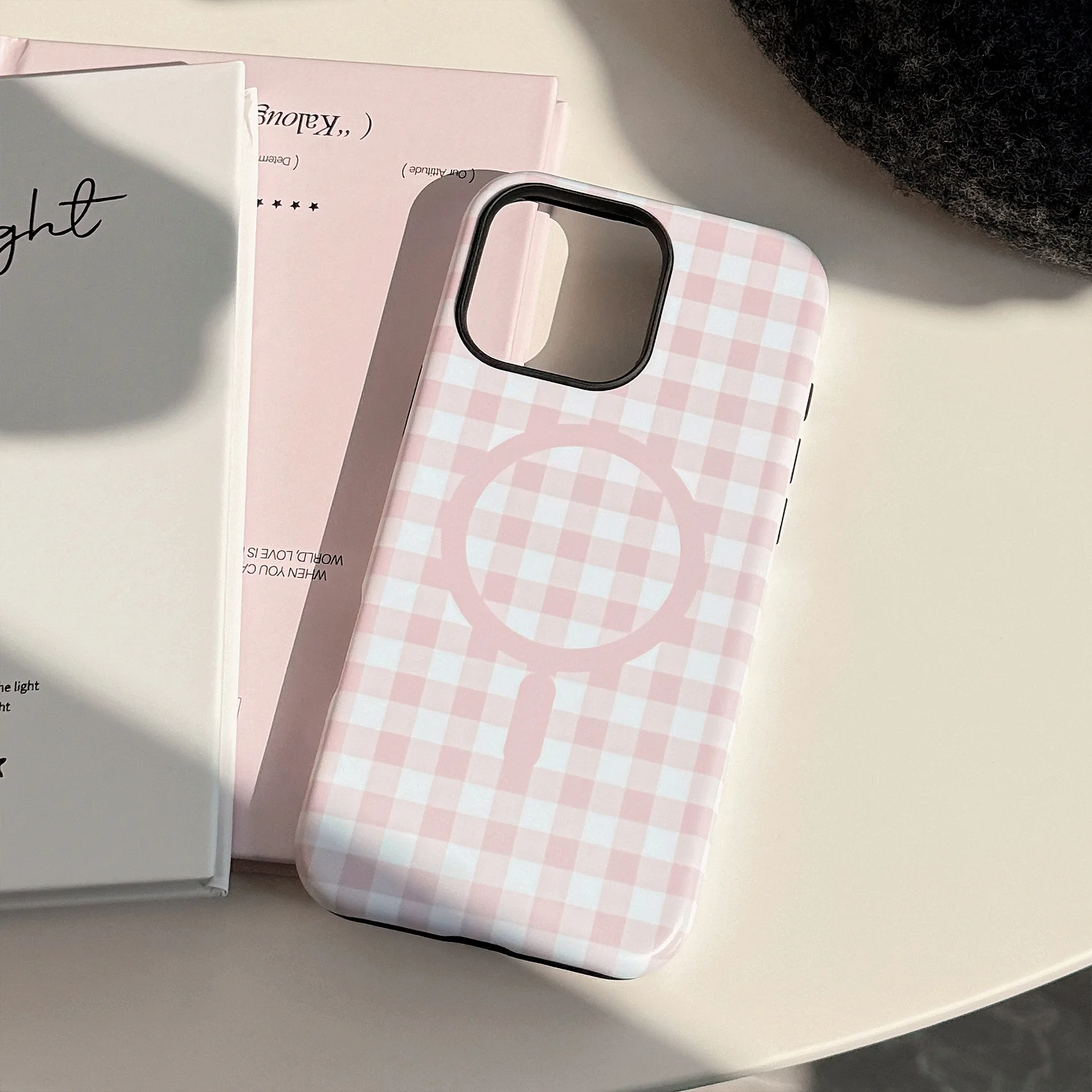 Korean Grid Pattern Cartoon Animals Magnetic Shockproof Phone Case Cover